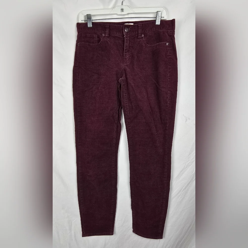 J. Crew Stretch Maroon Corduroy Classic Y2K Streetwear Ankle Slim Pants sz 28